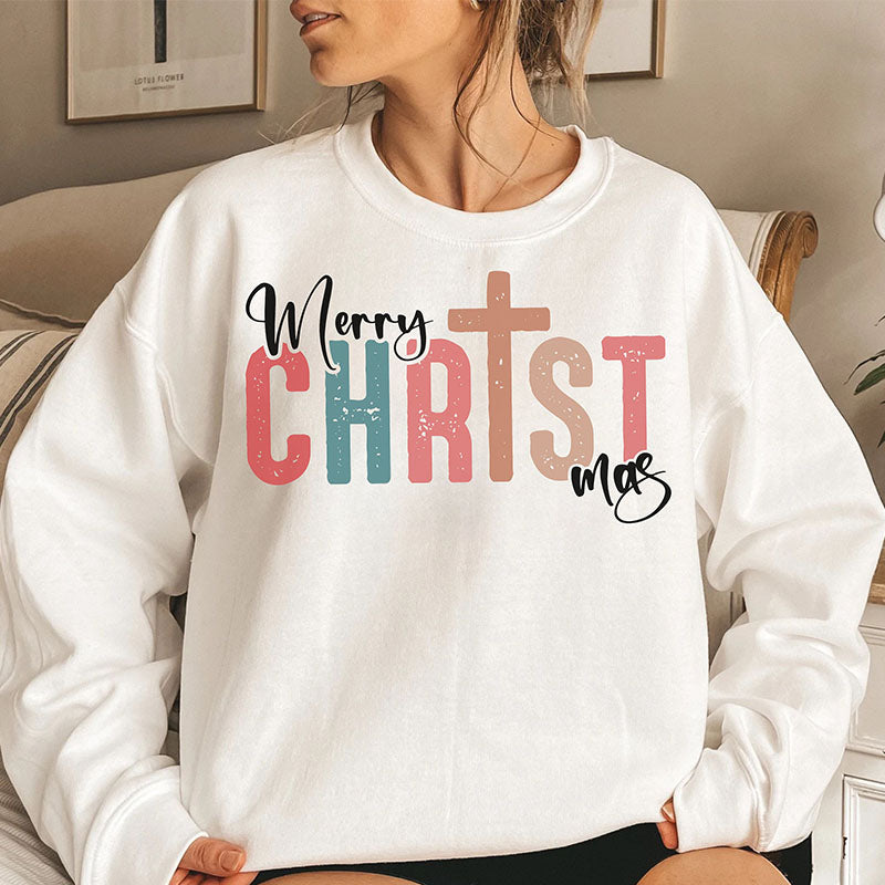 Retro Christmas Merry Christmas Letter Print Sweatshirt