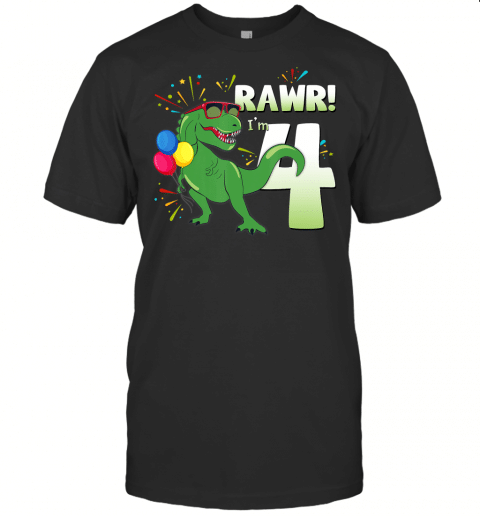 Birthday Dinosaur Shirt T Rex Rawr Im 4 Years Old Boys Gift