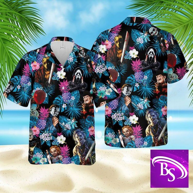 Horror Character Hawaiian Aloha Shirt, Horror Hawaiian, Villains Hawaiian, Halloween Hawaiian,Summer Hawaiian