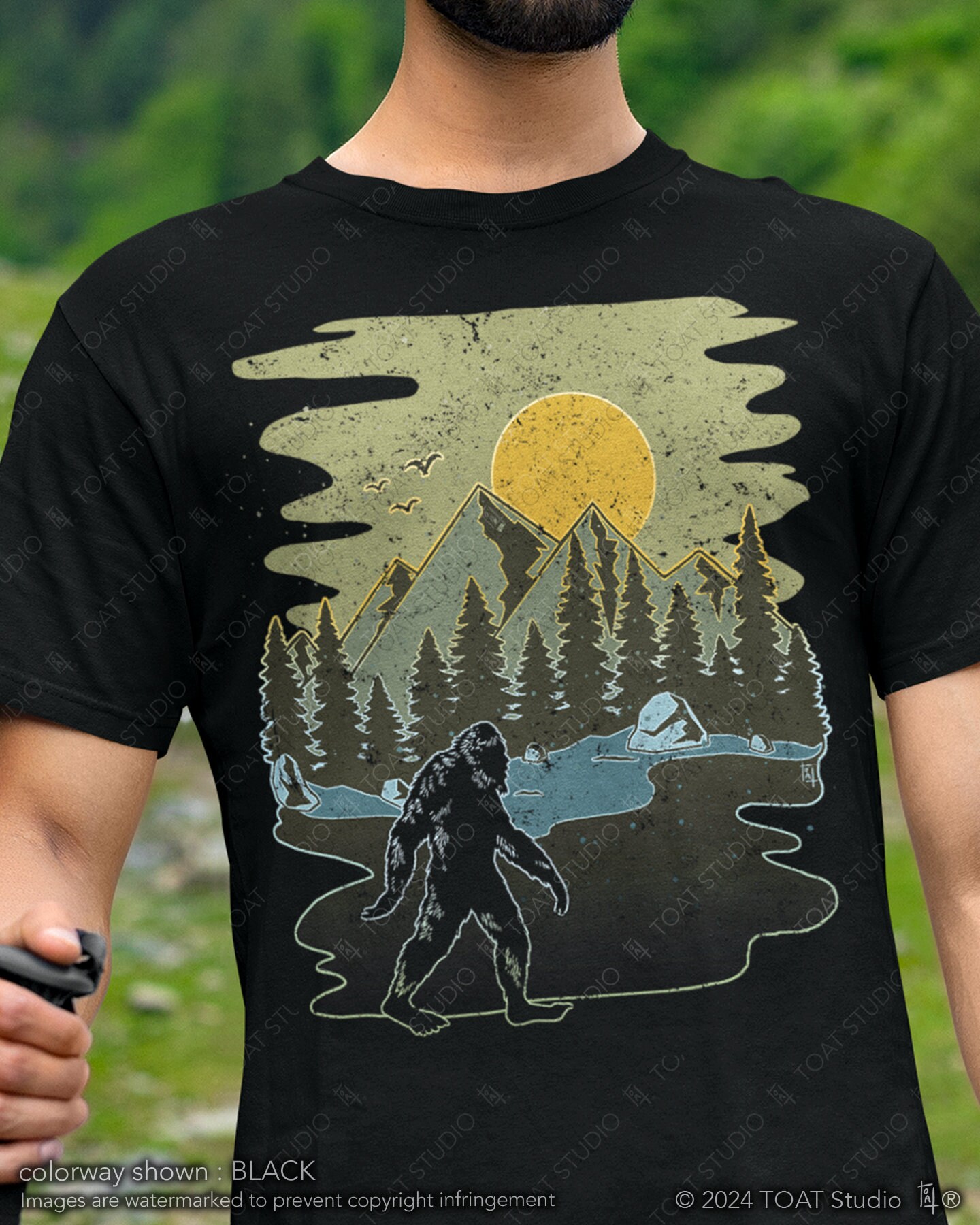 Big Foot Forest Unisex T-Shirt, Sasquatch Shirt, Mountain Dude, Mountain Art, Yeti Monster, Hiking Shirt, Camping Apparel, Outdoor Lover