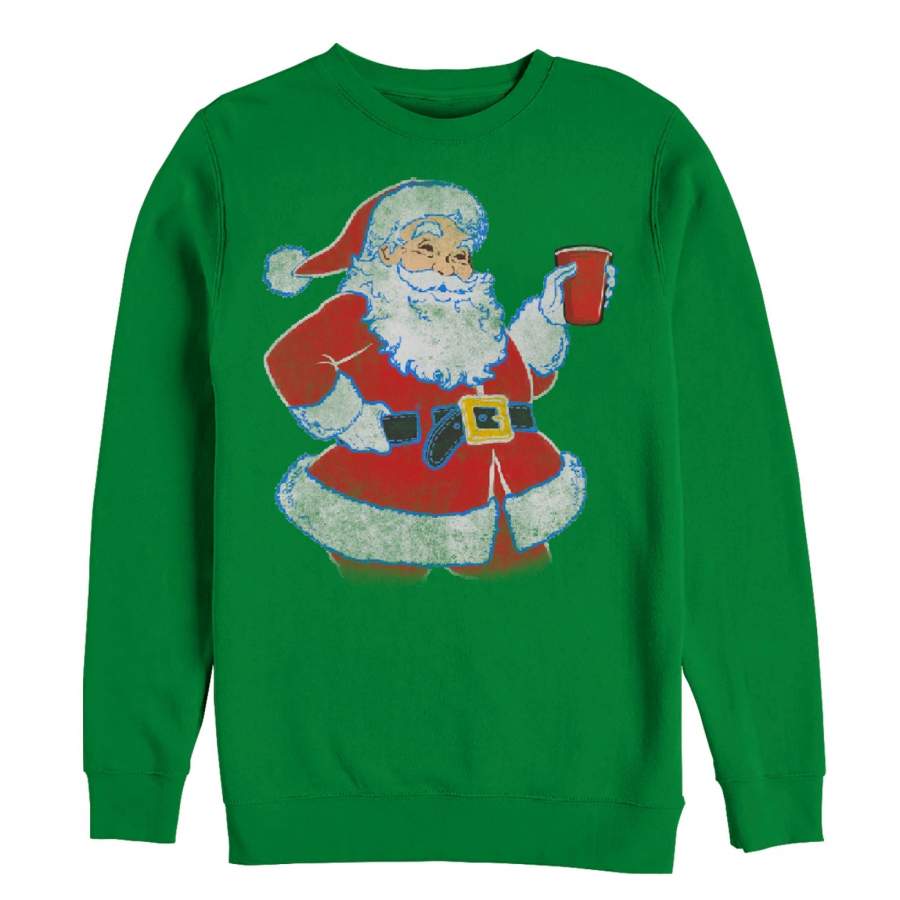 Lost Gods Men’s Ugly Christmas Santa Claus Party Time  Sweatshirt Kelly Green