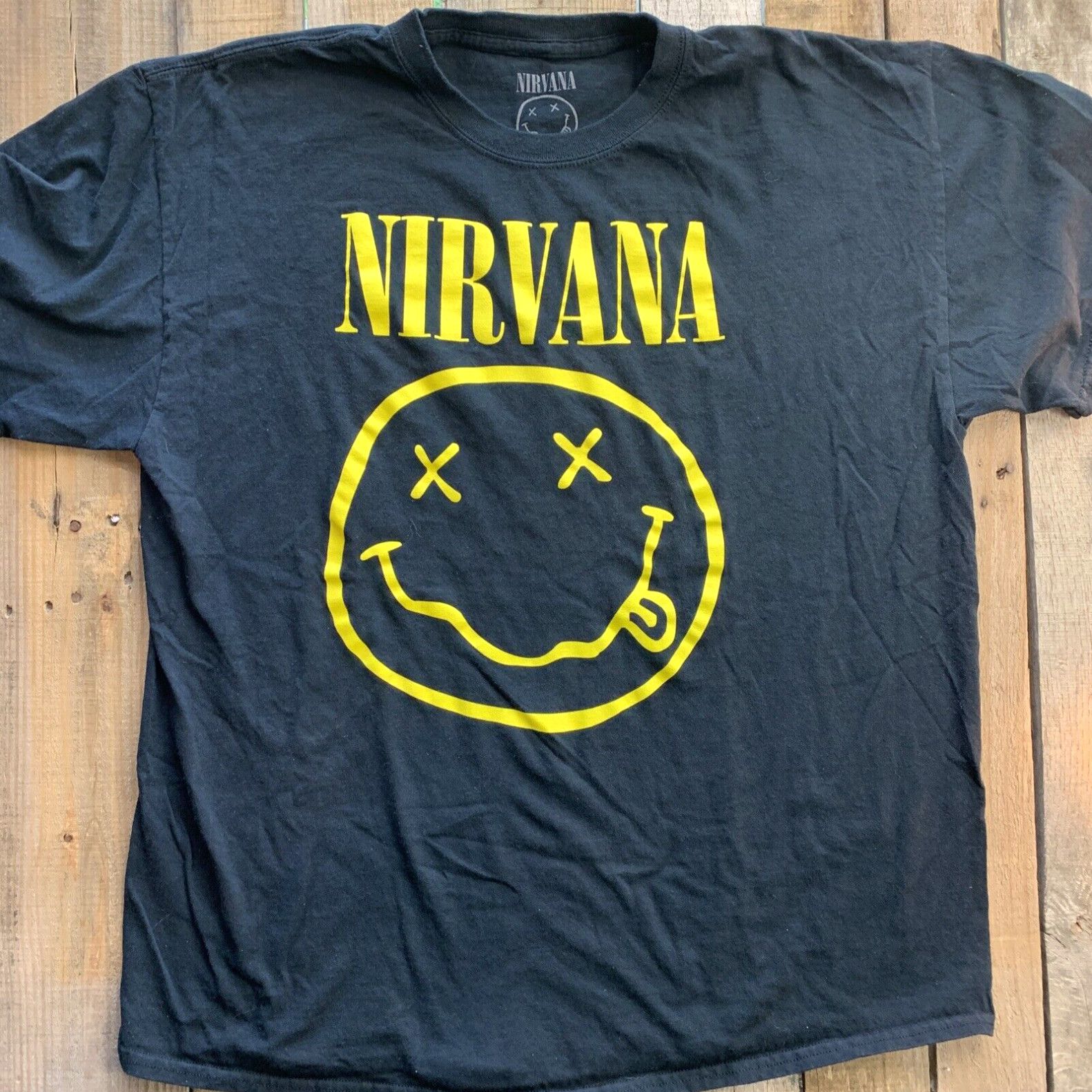 Nirvana Smiley Mens T-Shirt Size XL Black Yellow, Shirt Outfit, Gifts For Men, Gifts For Women