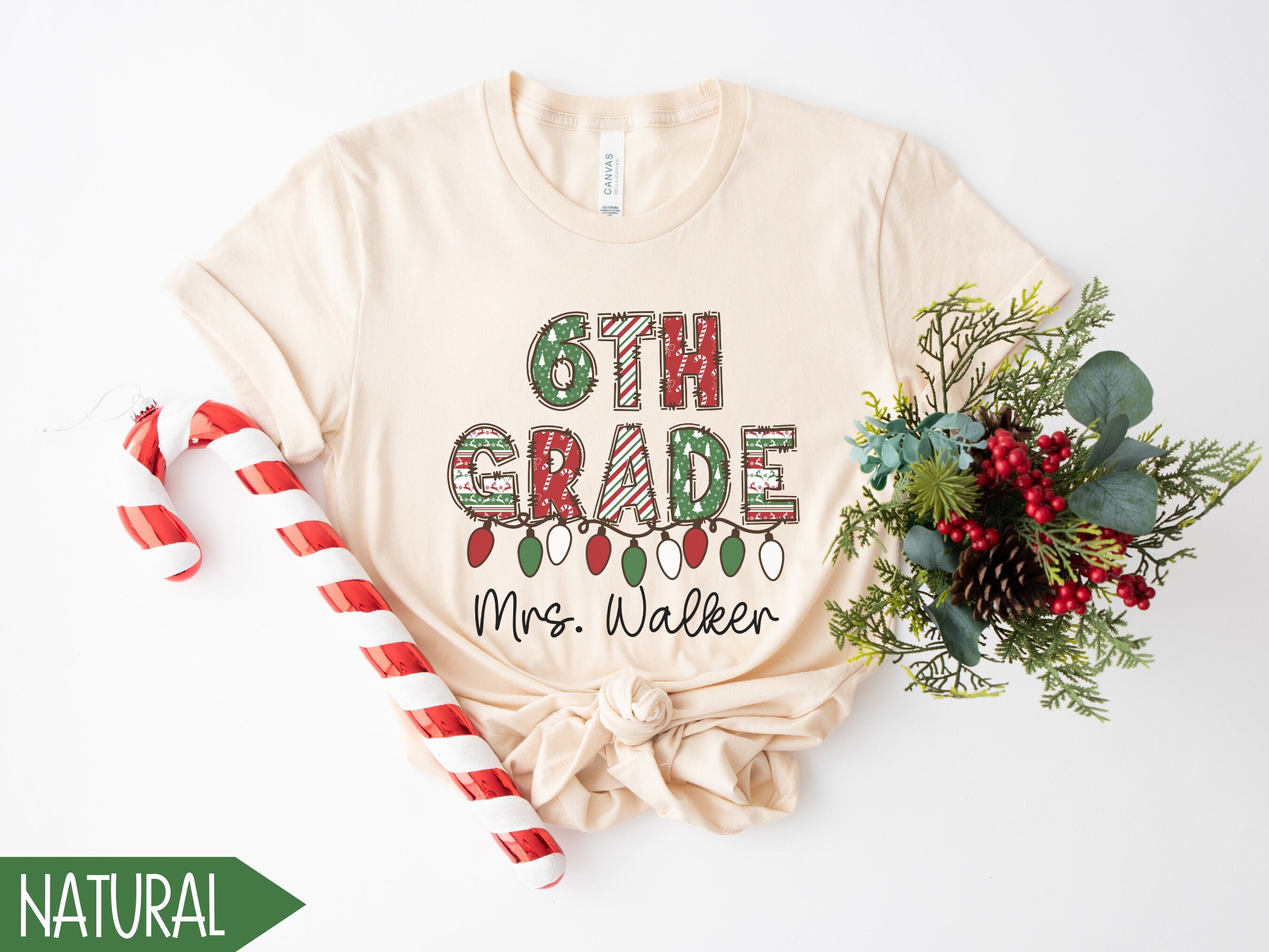 Personalized Teacher Christmas Shirt, Custom 6th Grade Teacher Tshirt, Sixth Grade Teacher Teams T-Shirts, Personalized Teacher Holiday Gift