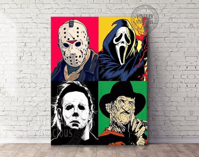 Popular Horror Characters Poster, Horror Movie Art Print, Scary Film Wall Decor, Halloween Decoration