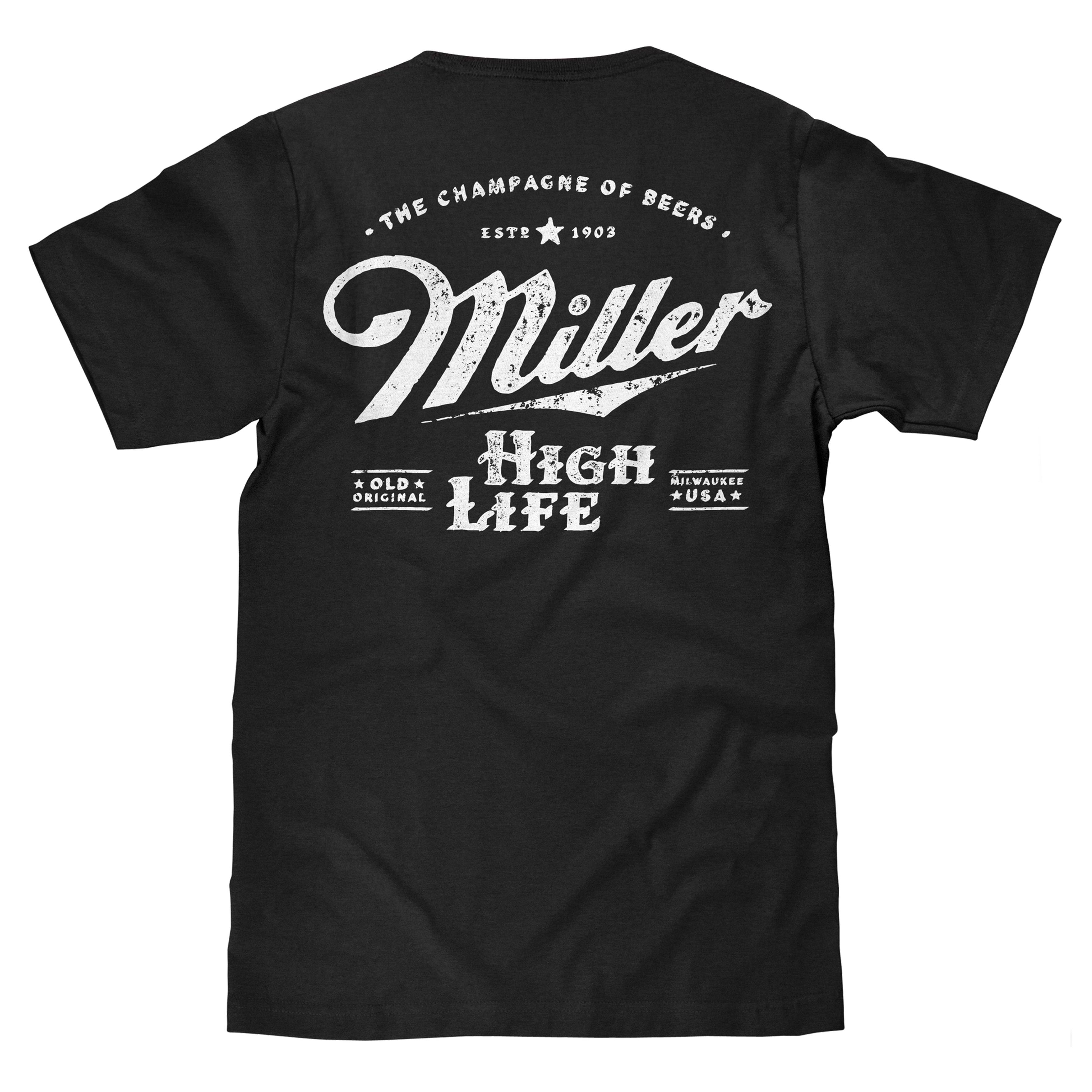 Distressed Miller High Life Logo Front And Back Print T-Shirt, Graphic Tee, Shirts For Men