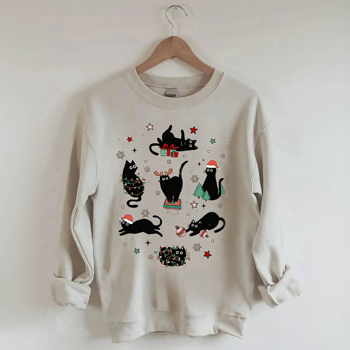 Cat Print Christmas Sweatshirt