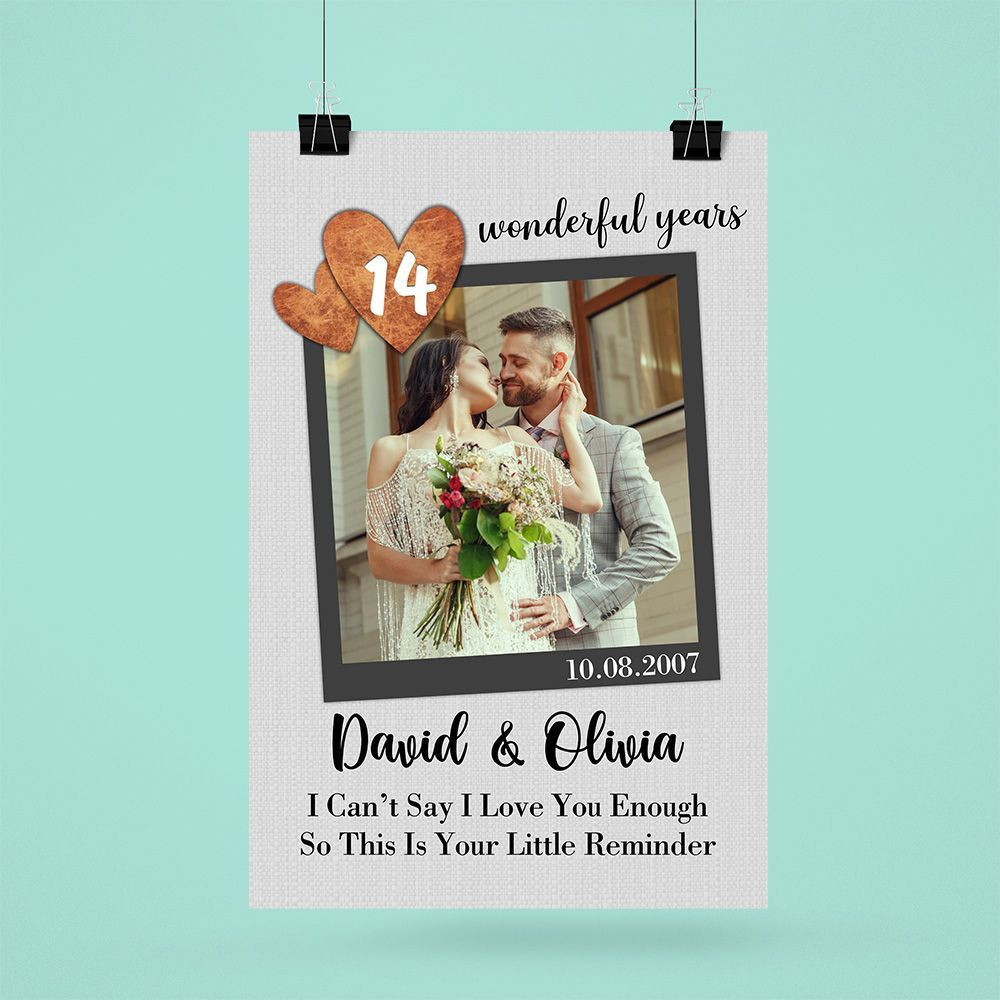 Personalized Names & Date 14Th Wedding Anniversary Gifts Poster For Couple, Husband & Wife, Her, Him