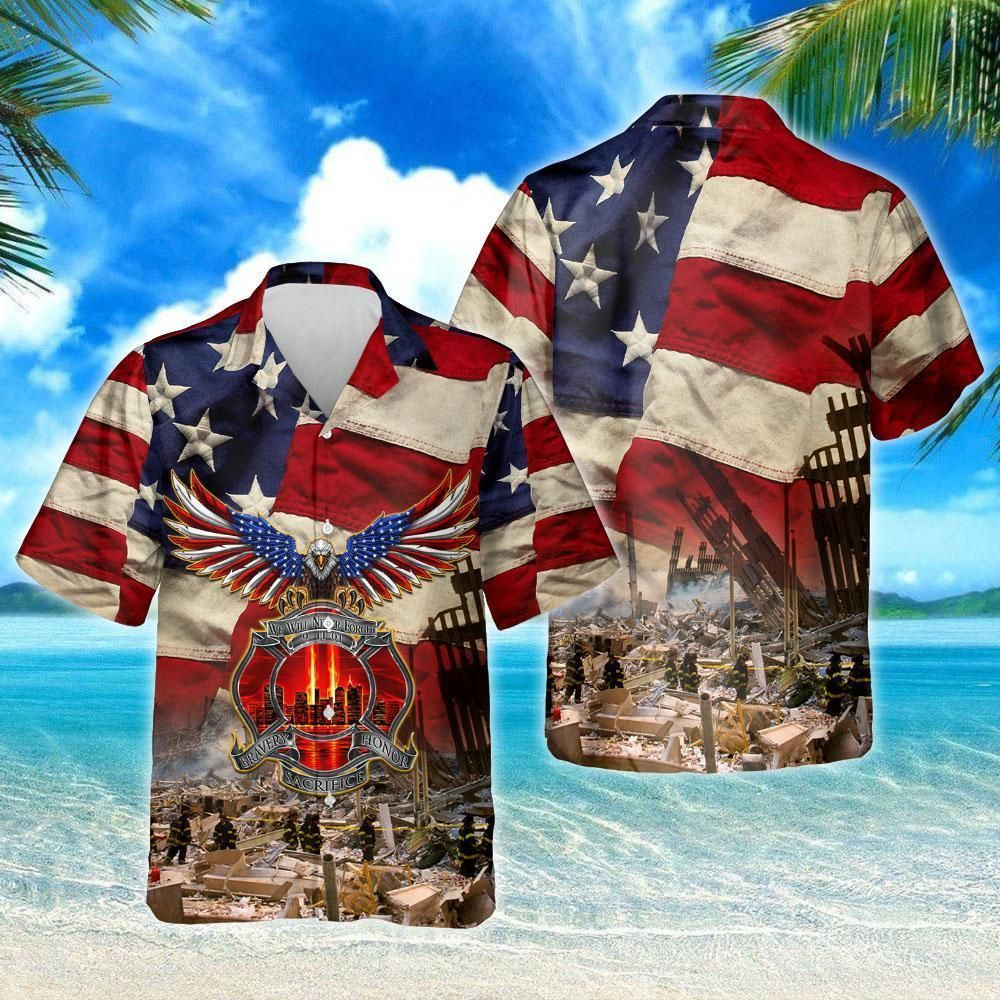 Patriot Day 9/11 Never Forget Hawaiian American Flag Eagle Fire Fighter 3D Shirt