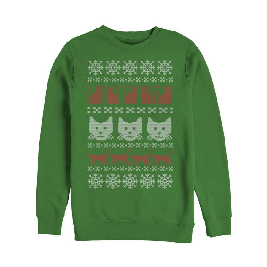 Lost Gods Men’s Ugly Christmas Cat  Sweatshirt Kelly Green