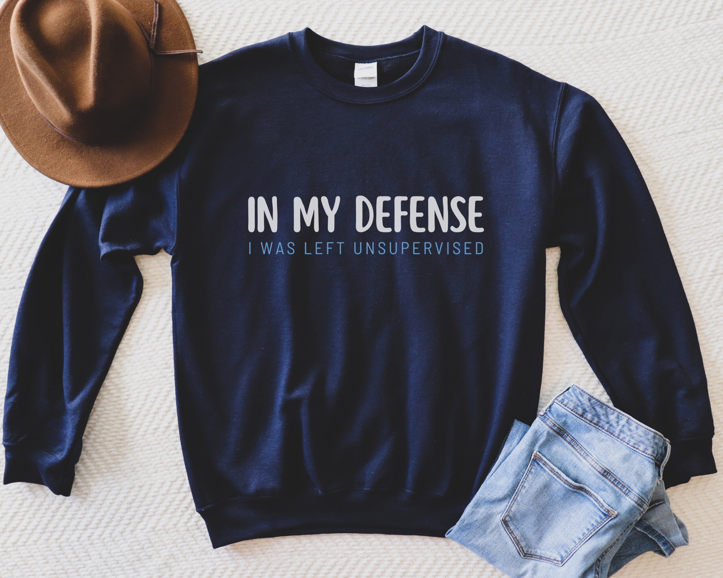 In My Defense I Was Unsupervised Funny Sweatshirt Sarcastic Shirts Oversized Sweatshirt with Saying Introvert Sweater Funny Quotes for Women