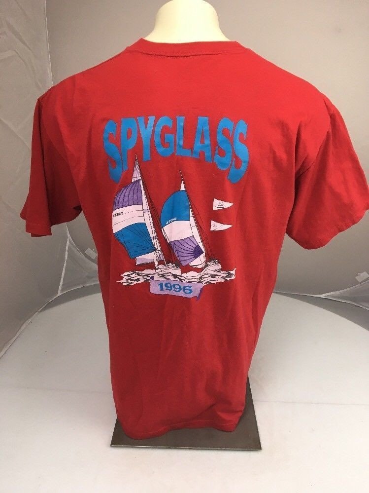 Vintage 1996 Spyglass Sailing Boating Red Pocket Crewneck Ss Shirt Usa Made Shirt