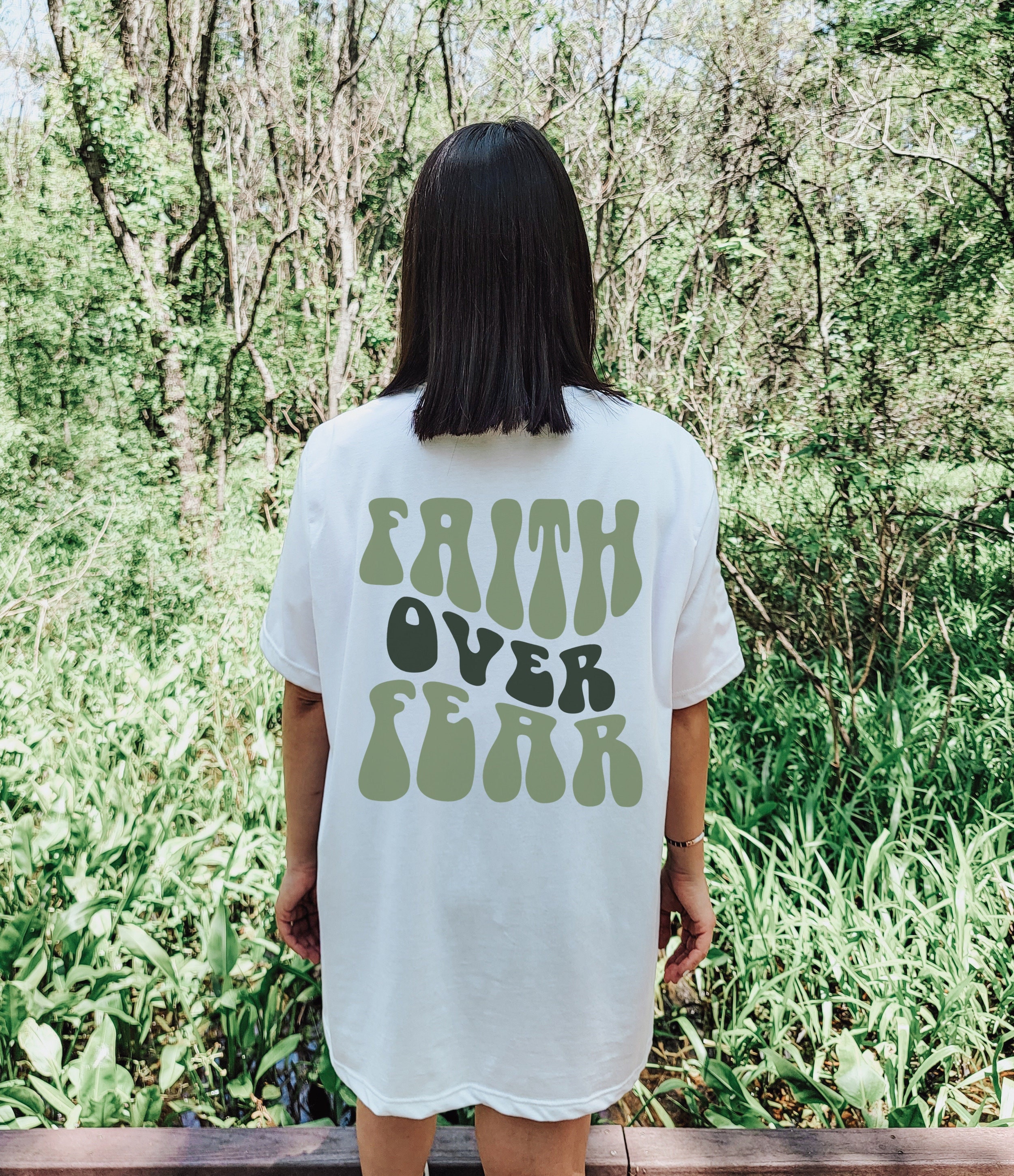 Faith Over Fear Shirt with Words on Back Side Only Preppy Shirt Christian Shirt Oversized Tee Shirt VSCO Tumblr Pinterest Aesthetic Clothes