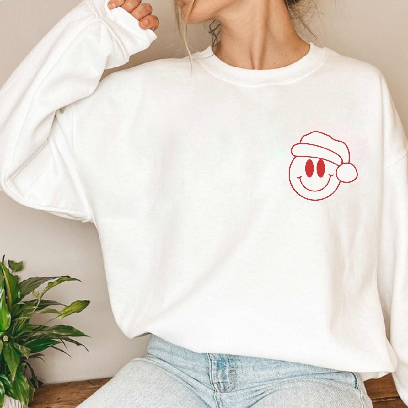 Christmas Happy Face Crewneck Trendy Sweatshirt Trendy Hoodie Happy Face Retro Positive Face Sweatshirt Aesthetic Hoodie Trendy Clothes