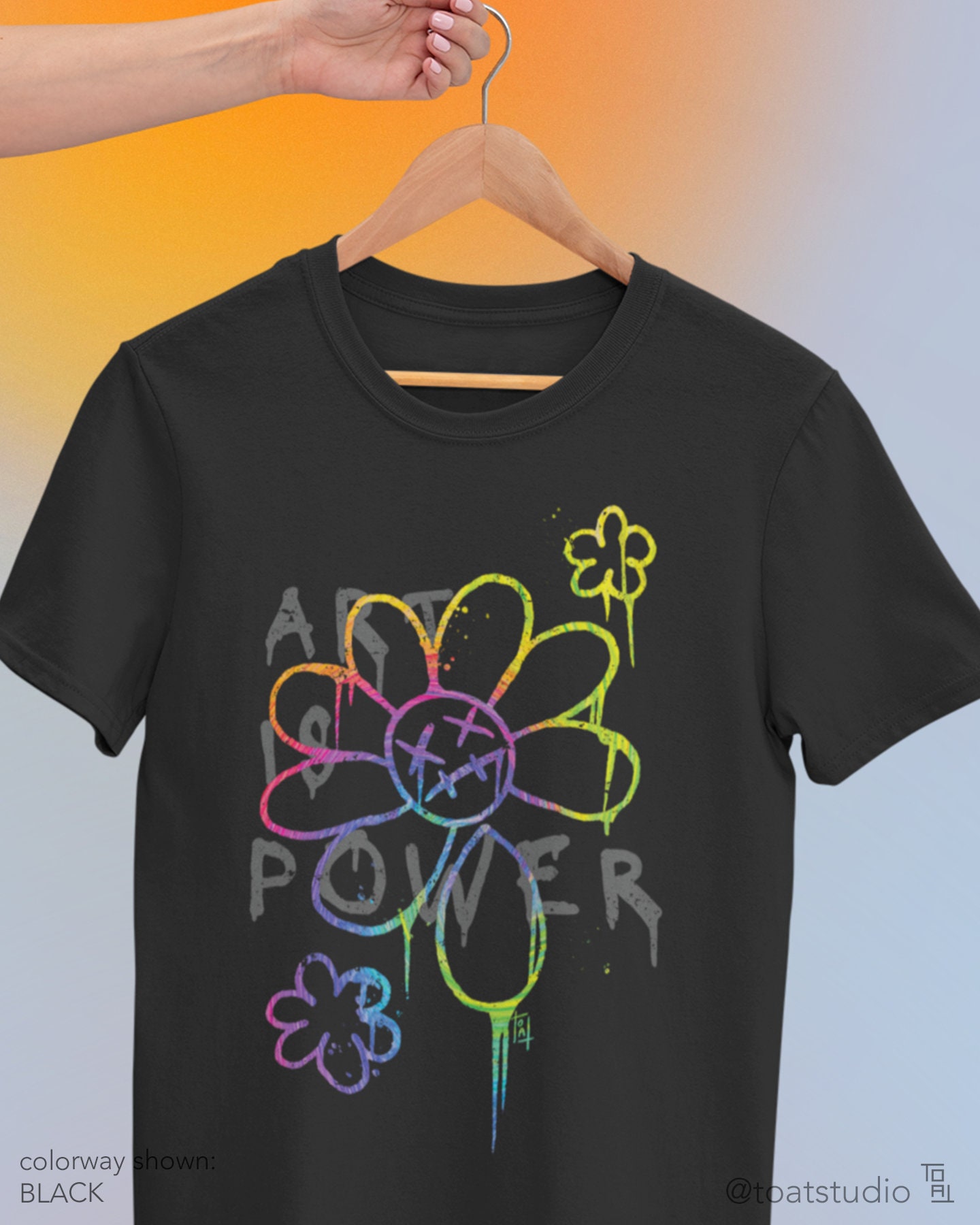 Graffiti Flower Unisex T-shirt, Graffiti Spray Paint, Dripping Rainbow, Smiley Flower, Art is Power, Artist Appreciation, Gift For Painter