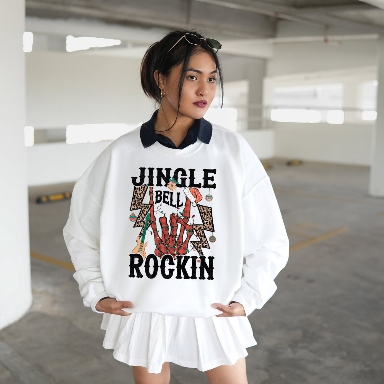 Jingle Bell Rocking Merry Sweatshirt Trendy Christmas Christmas Crewneck Merry and Bright Cozy Outfit Christmas Outfit Dancing Skeletons