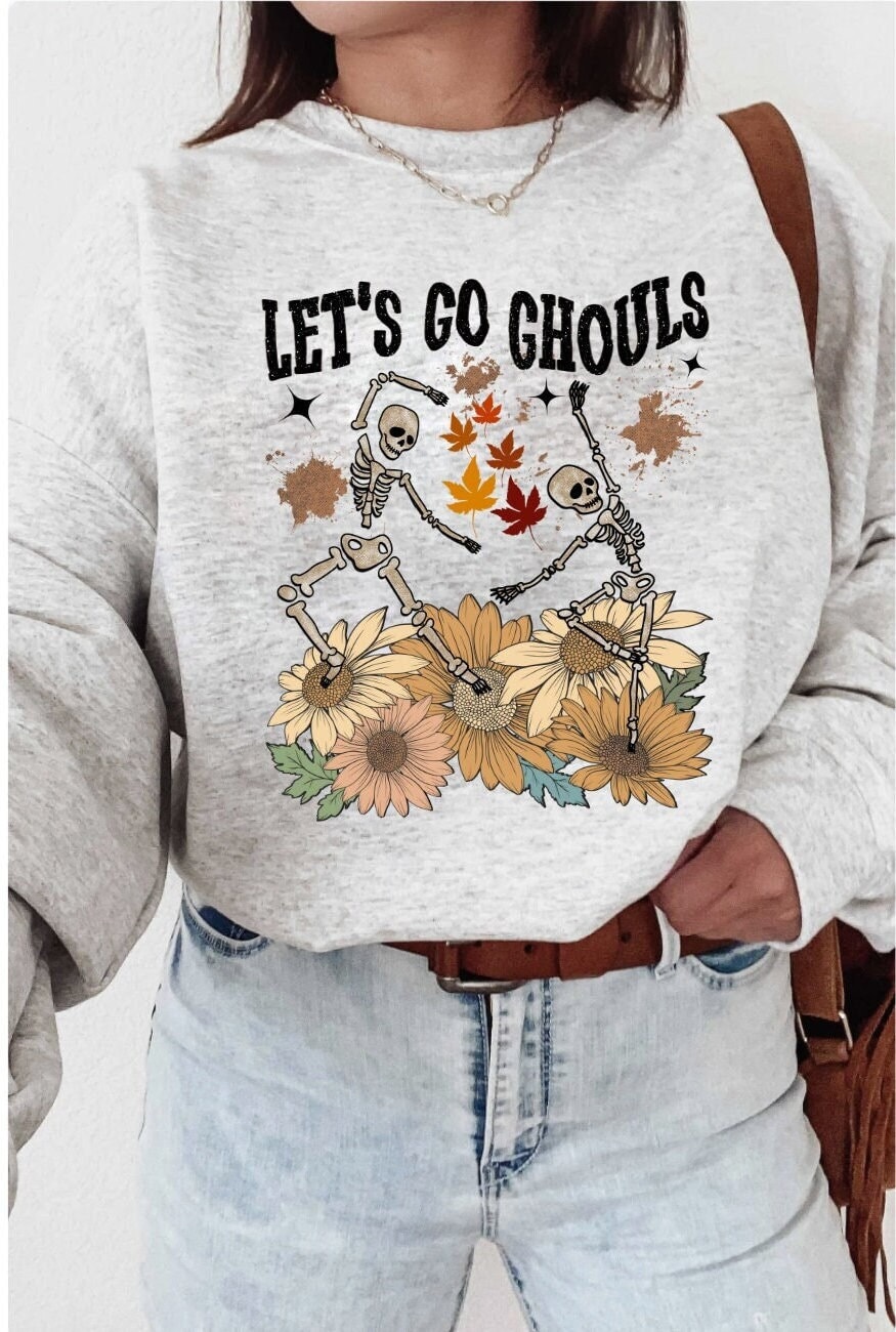 Retro Halloween Sweatshirt Dancing Skeleton Sweatshirt Halloween Crewneck Halloween Clothes Pumpkin Sweatshirt Fall Sweatshirt Autumn Shirt