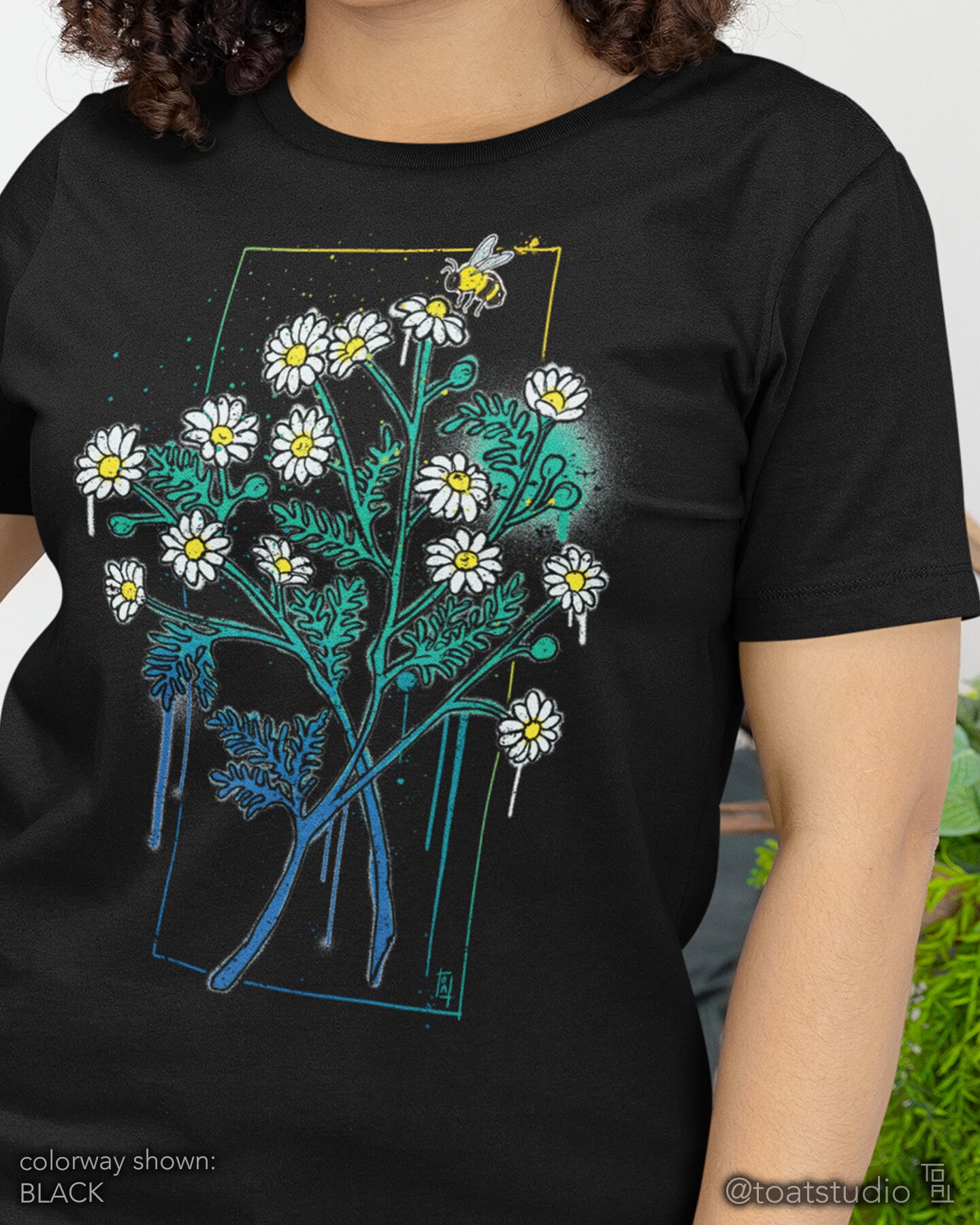 Dripping Daisies II Unisex T-shirt, Daisy Flower Shirt, Bumble Bees, Yellow Daisies, Floral T-shirt, Flower Bouquet, Graffiti Dripping Paint