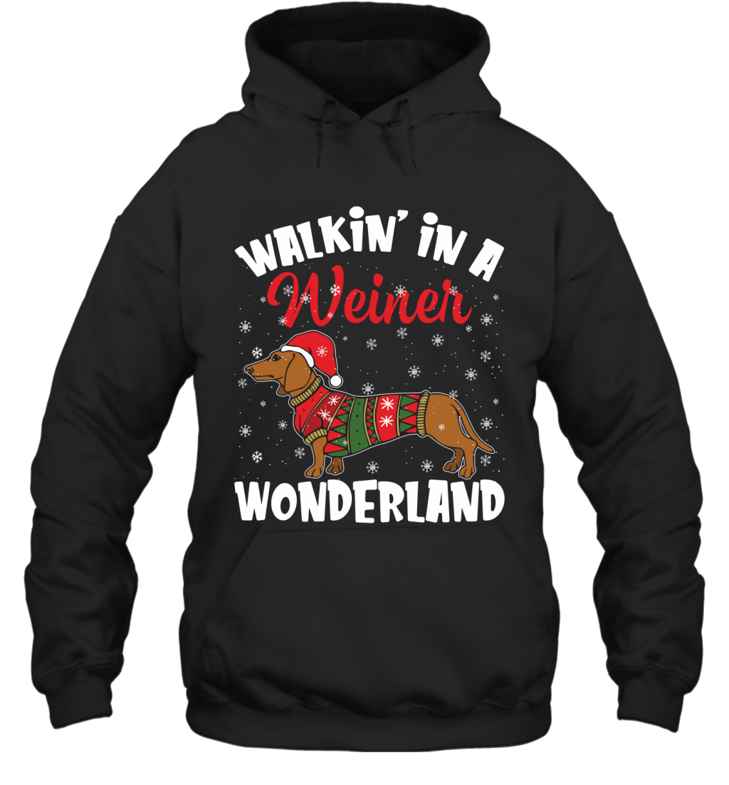 Walkin In A Weiner Wonderland Funny Dachshund Christmas Shirt Hoodie