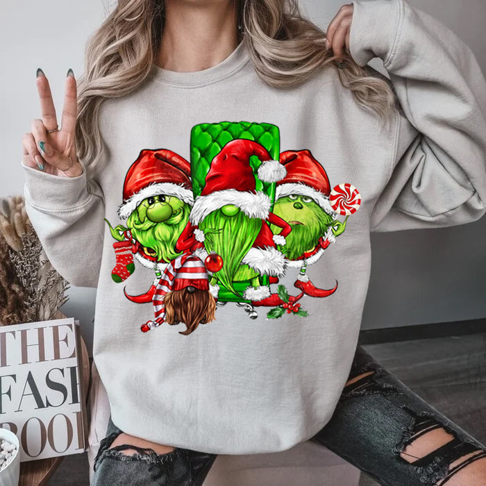 Three Christmas Green Gnomies Sweatshirt