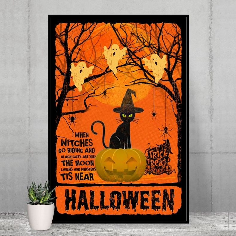 When Witches Go Riding And Black Cat Are Seen Poster, The Moon Laughs And Whispers Poster, Wall Decor Poster