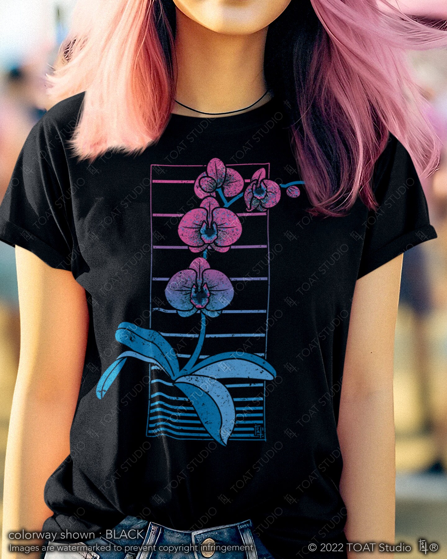 Orchid Vaporwave Unisex T-shirt, Phalaenopsis Orchid, Plant Shirt, Flower Artwork, Botanical Art, Vaporwave Aesthetic, Cyperpunk Apparel