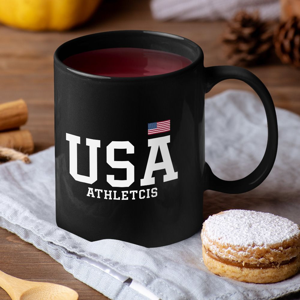 Usa Athletics Patriotic American Flag Sports Black Mug