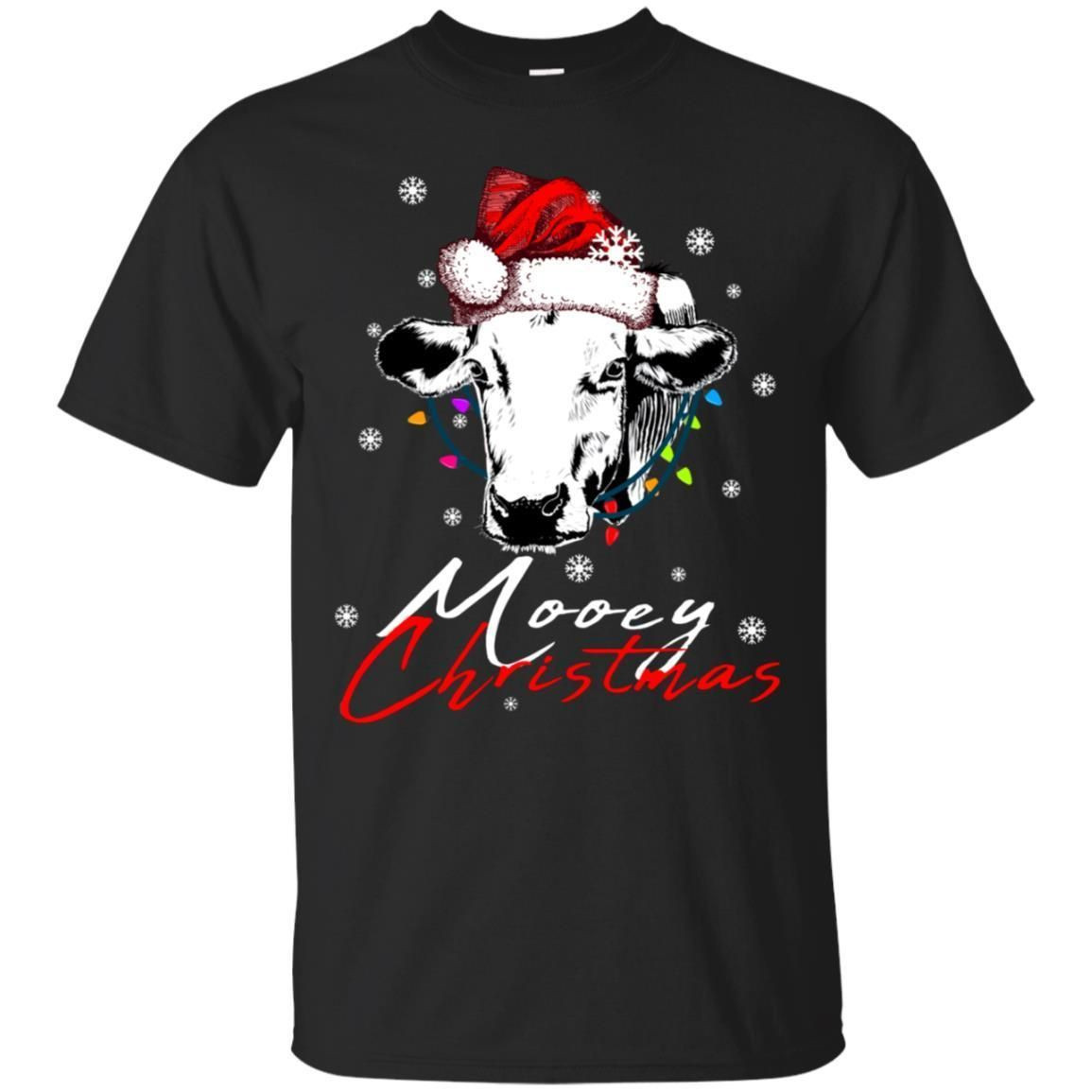 Mooey Merry Christmas X-Mas Cow With Santa Hat And Lights Gift Shirt