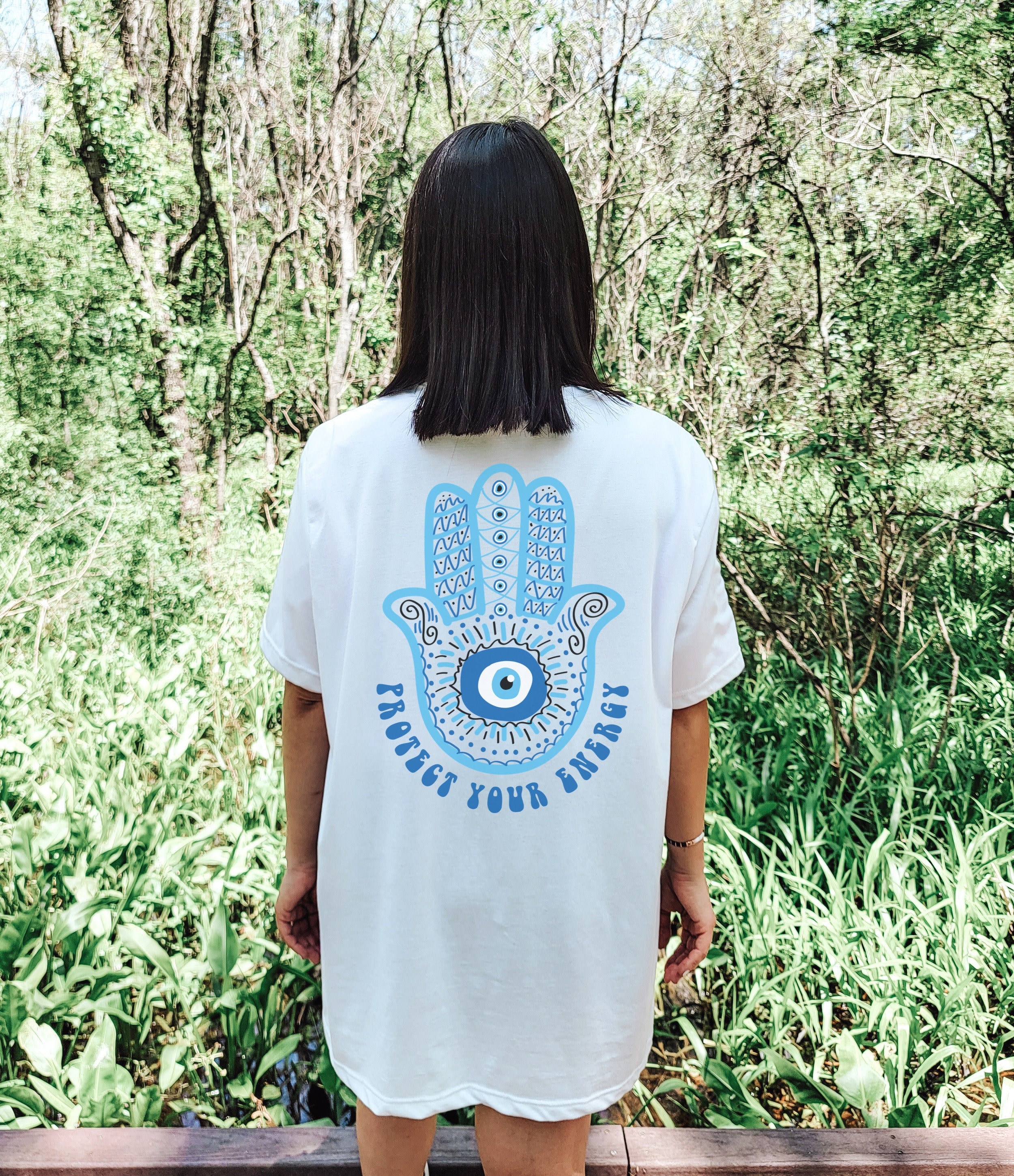 Protect Your Energy Evil Eye Hasma Hand Shirt Indie Clothes Trendy Y2K Clothing Aesthetic Clothes Witchy Tshirt Oversized Tshirt Alt Clothes