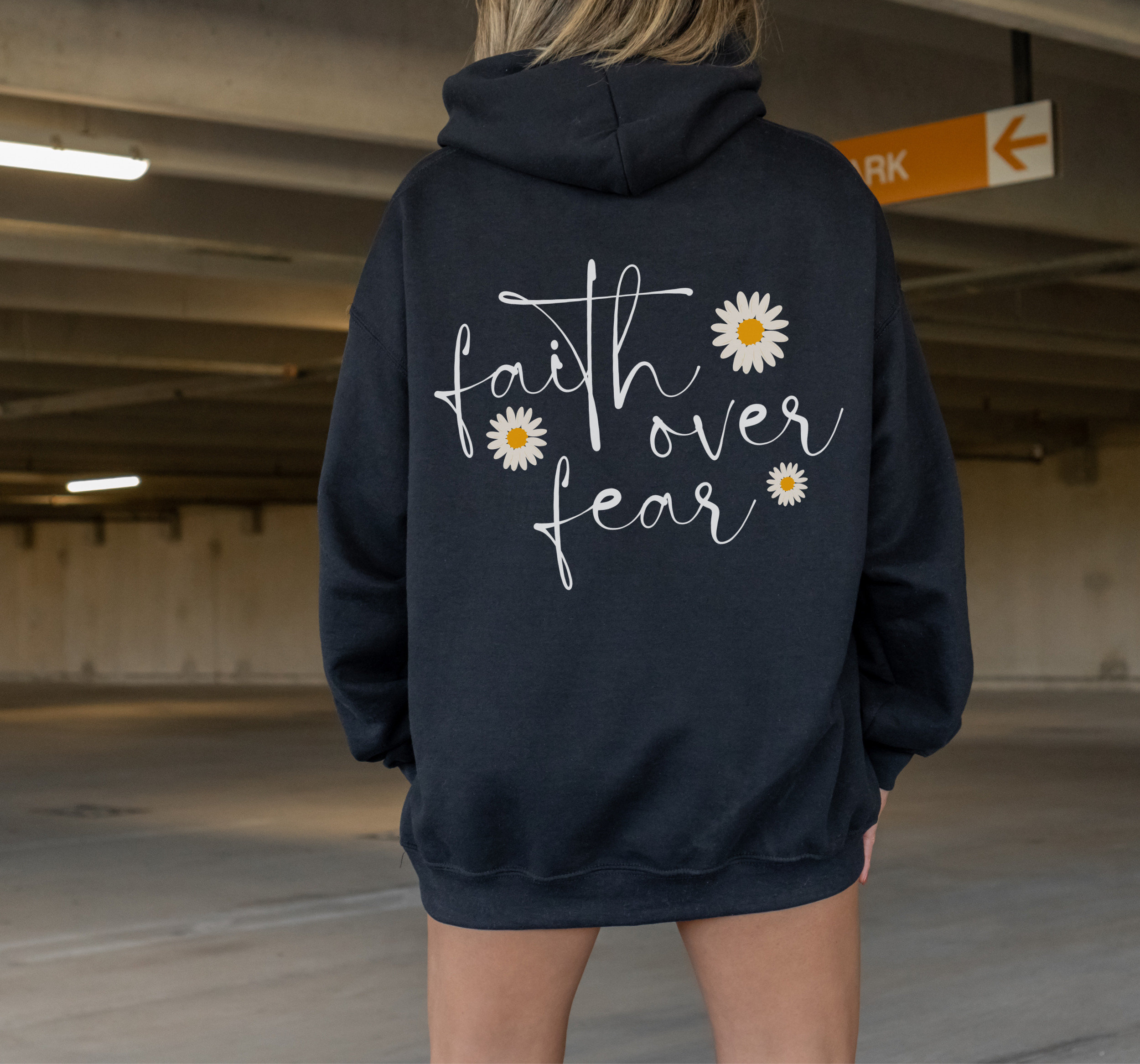 Faith Over Fear Hoodie With Words on Back Christian Trendy Hoodie VSCO Hoodie Aesthetic Clothes Religious Oversized Hoody Positive Hoodie