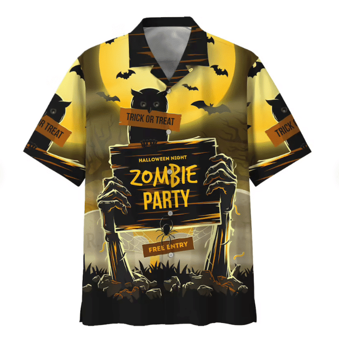 Owl Zombie Party Halloween Hawaiian Shirt