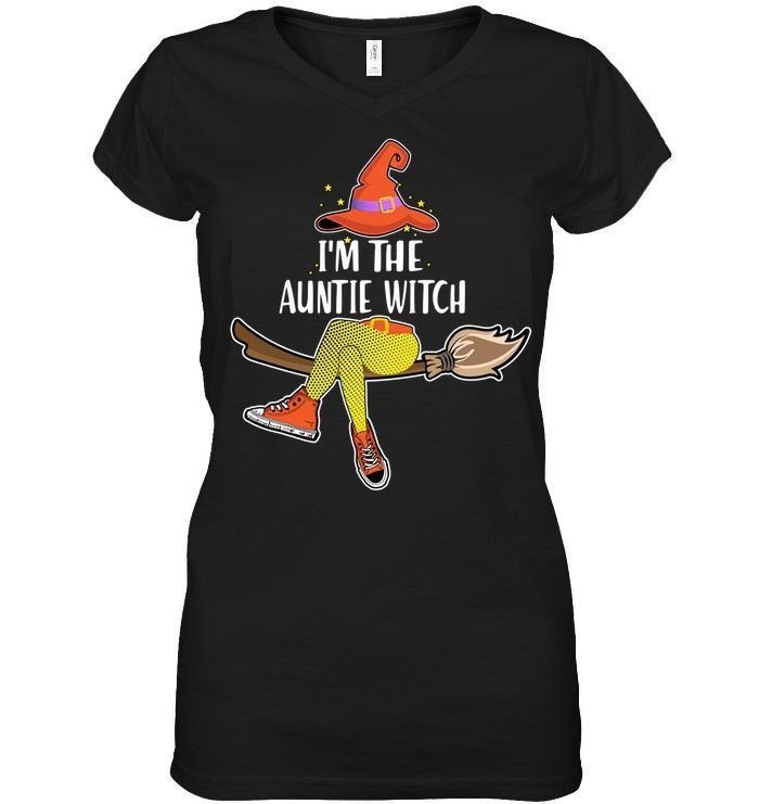 Im The Auntie Witch On Broomstick Funny Aunt Halloween Gift Shirts