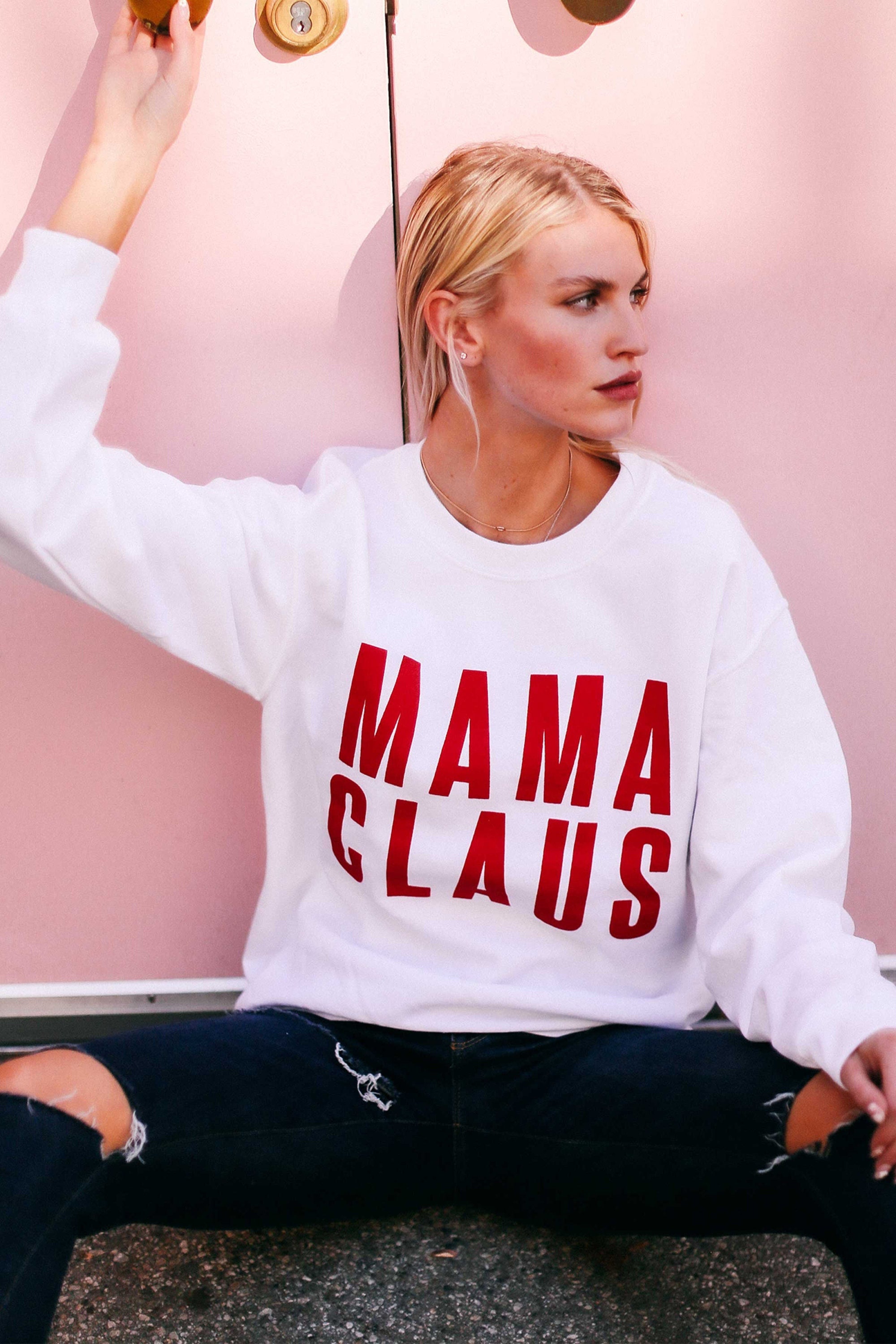 Mama Claus Sweatshirt Funny Christmas Sweater Womens Christmas Outfit Holiday Sweater Funny Christmas Shirt Ugly Christmas Sweatshirt