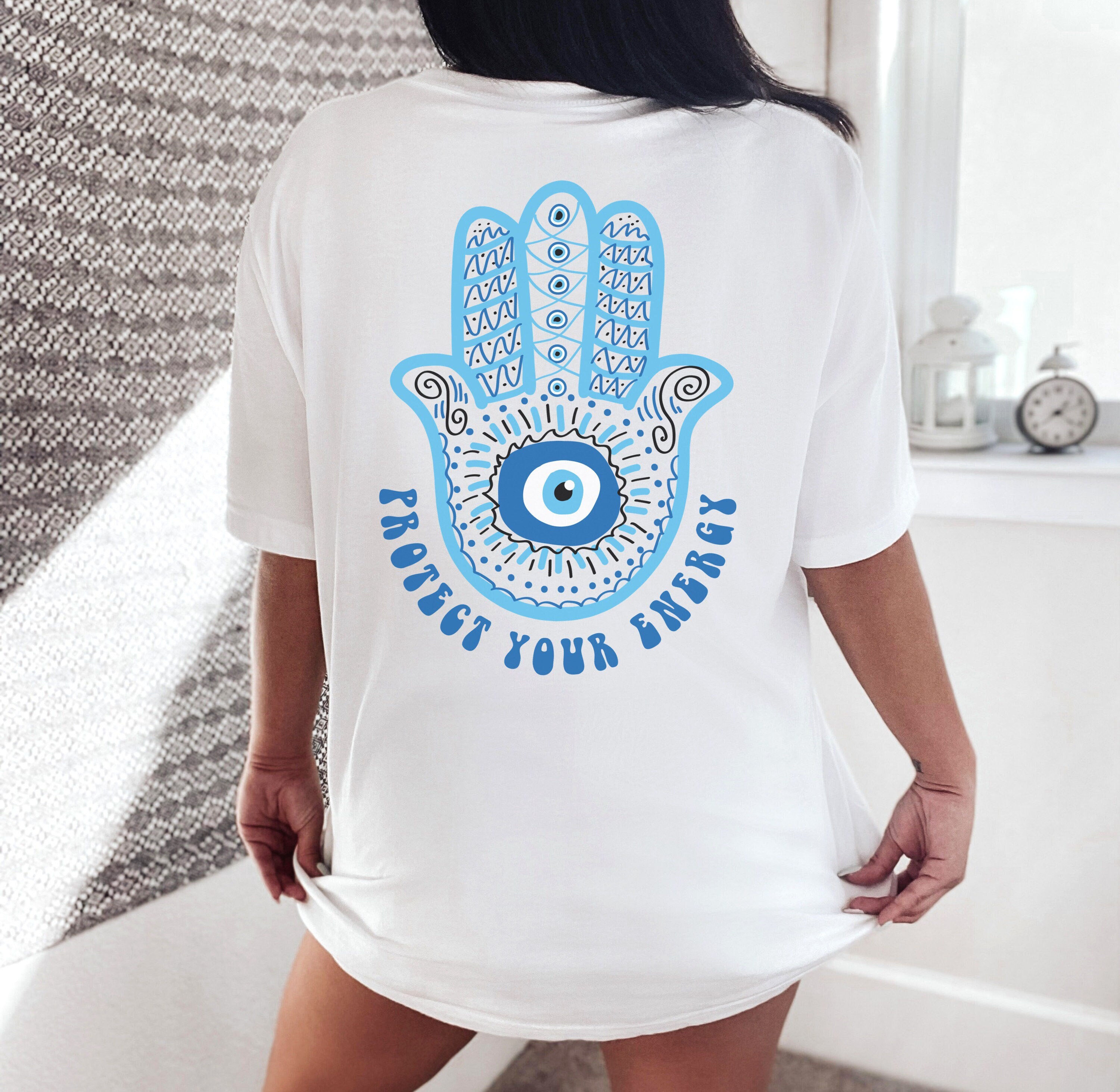 Protect Your Energy Hasma Hand Evil Eye VSCO Tshirt Oversized Tee Indie Clothing Hippie Shirts Aesthetic Clothes Beach Tee Spiritual Shirts