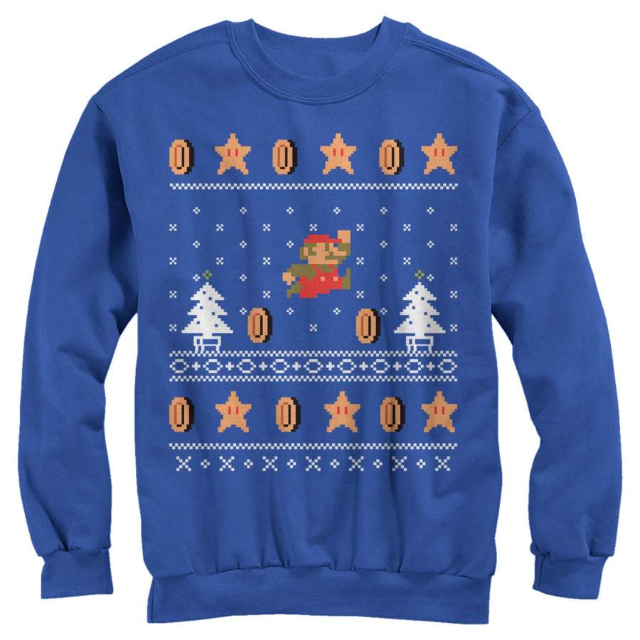 Nintendo Men’s Ugly Christmas Mario Coin  Sweatshirt