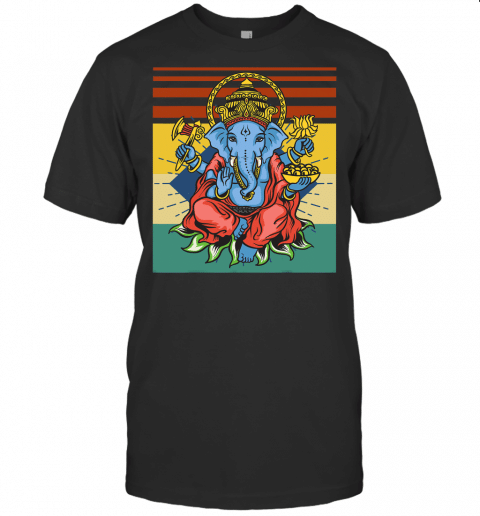 Retro Ganesha God  Yoga  Spiritual  Meditation  Gift T Shirt