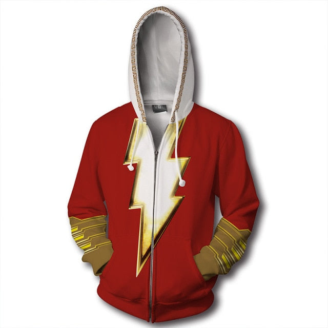 Shazam Movie 3D Printed Shazam Zip Hoodie Pullover Cosplay Costume