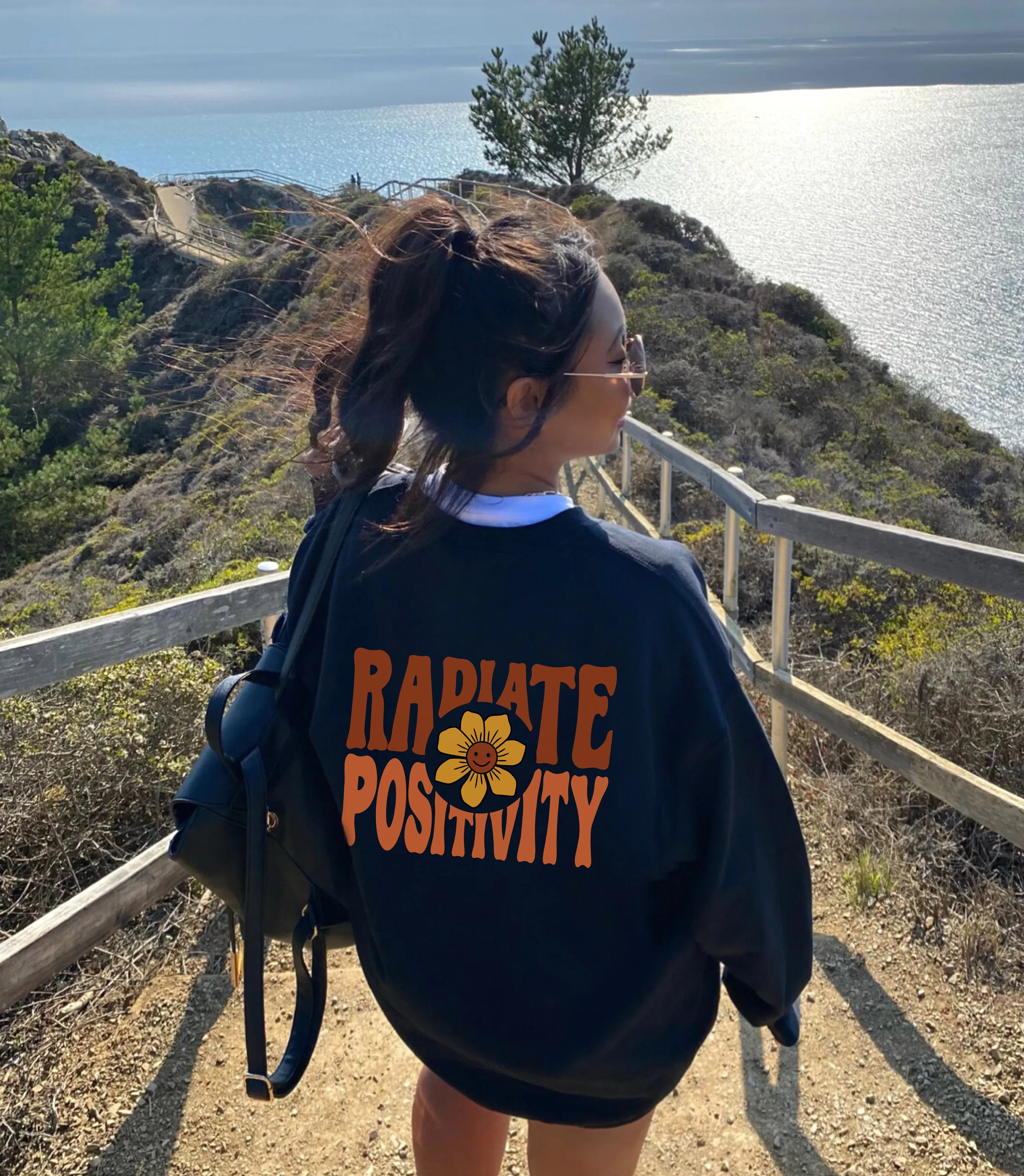 Radiate Positivity Sweatshirt with Words on Back Trendy Empowerment Sweatshirt Positive Crewneck Sweatshirt Aesthetic Back Print Sweatshirt