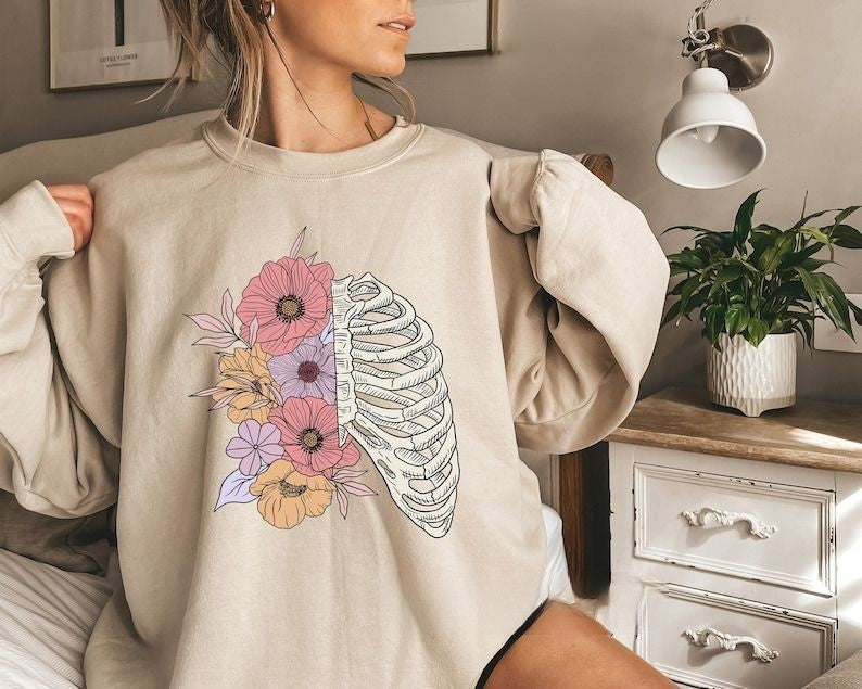 Floral Skeleton Halloween Sweatshirt