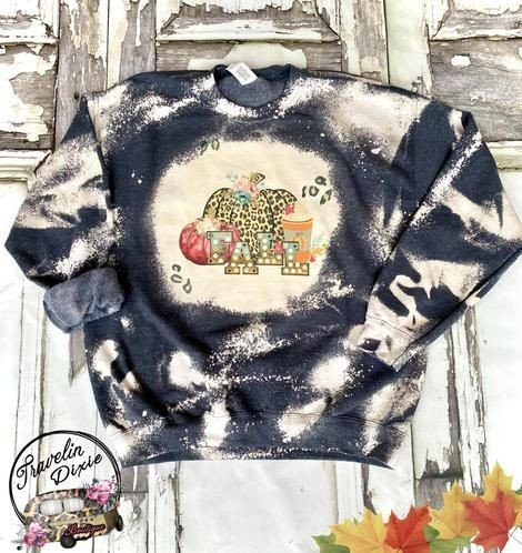 Fall Leopard Pumpkin Bleached Sweatshirt