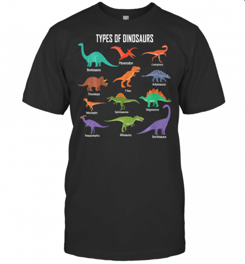 Kids Types Of Dinosaurs Diplodocus Allosaurus Ankylosaurus Gift T Shirt