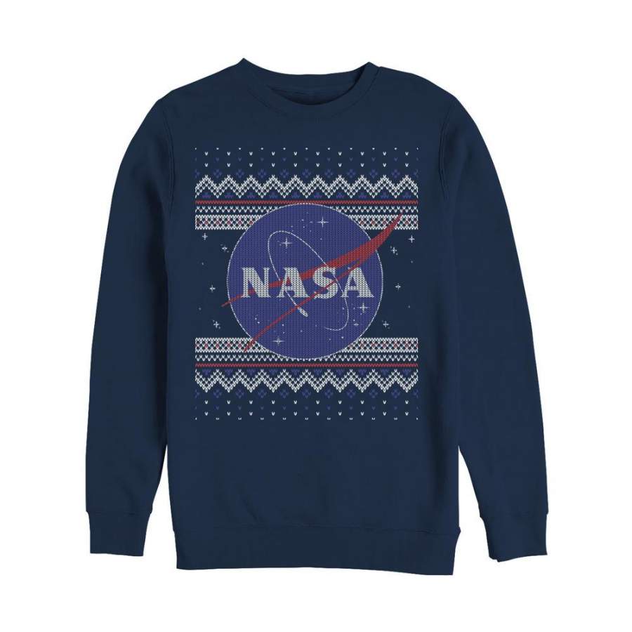 NASA Men’s Ugly Christmas Logo Print  Sweatshirt Navy Blue