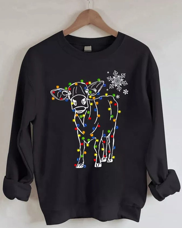 Cow Light Christmas Classic Casual Crewneck Sweatshirt