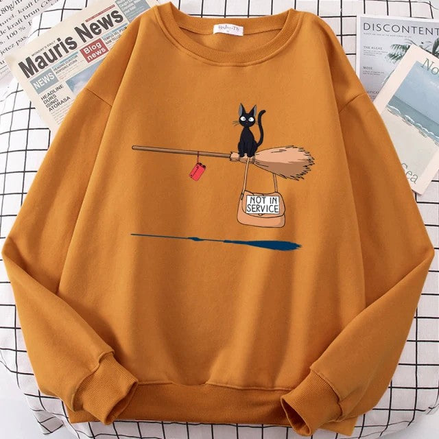 Cute Black Cat Gigi Print Sweatshirt