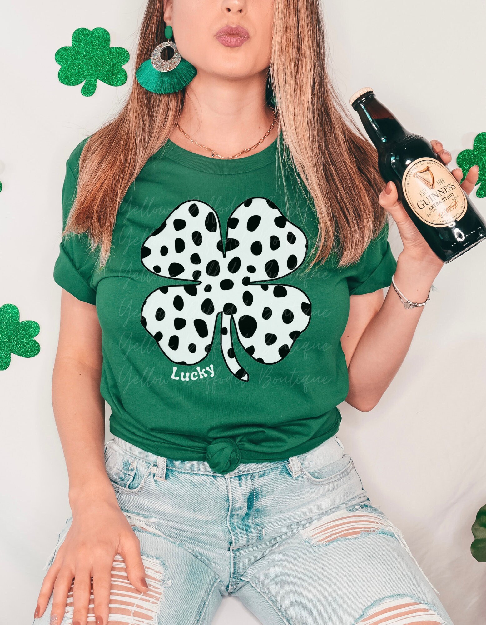 Womens St Patty’s shirt, Shamrock Tee, St Patricks Day Shirt, Cute St Patricks Day Shirt, Dalmatian Shamrock, Clover Tee, Lucky Tee