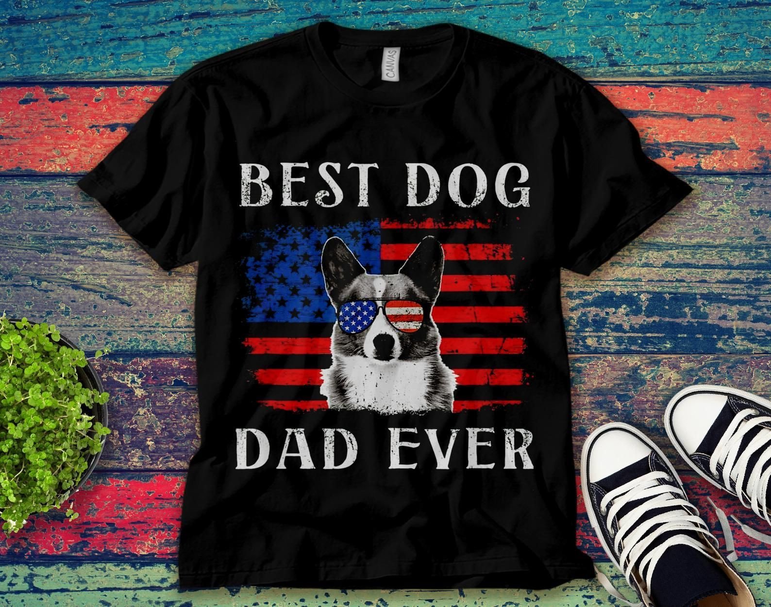 Best Dog Dad Ever Corgi American Flag Vintage Unisex T-Shirt Unisex Adult Bella Shirt Gift Ke17496