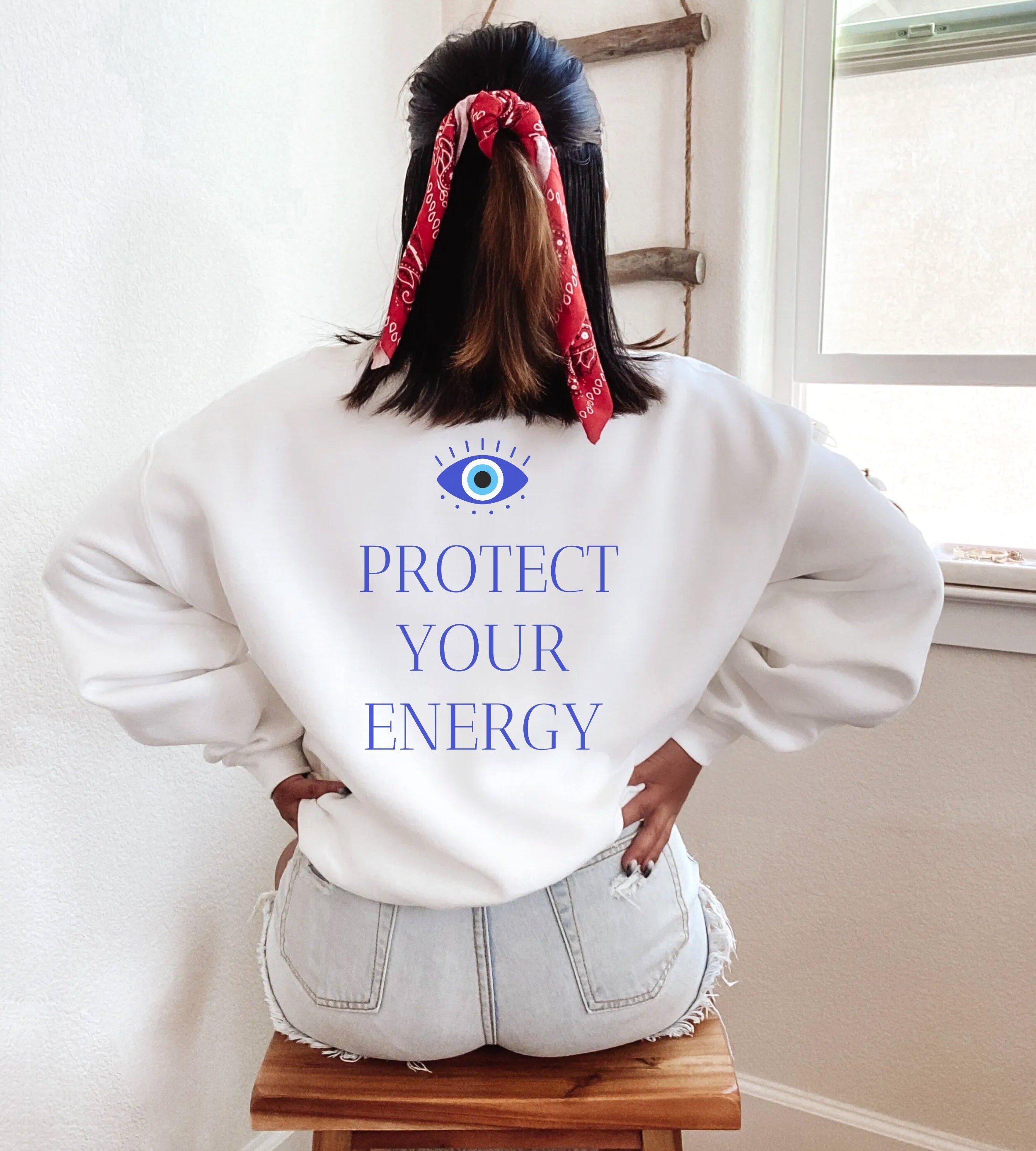 Protect Your Energy Evil Eye Crewneck Sweatshirt Spiritual Sweatshirt Hippie Clothes Aesthetic Clothes Preppy Sweatshirt Women Trendy Shirt