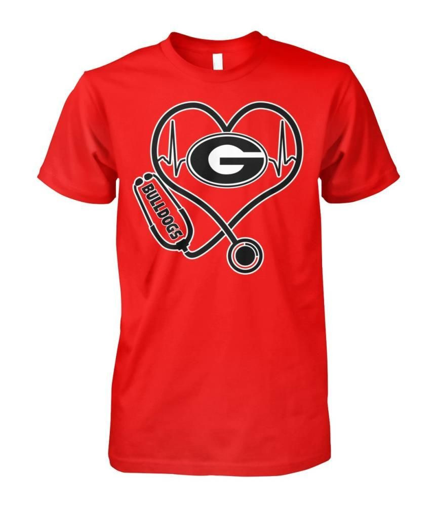 Georgia Bulldogs Stethoscope Heart Funny American Football Fan And Nurse Shirts