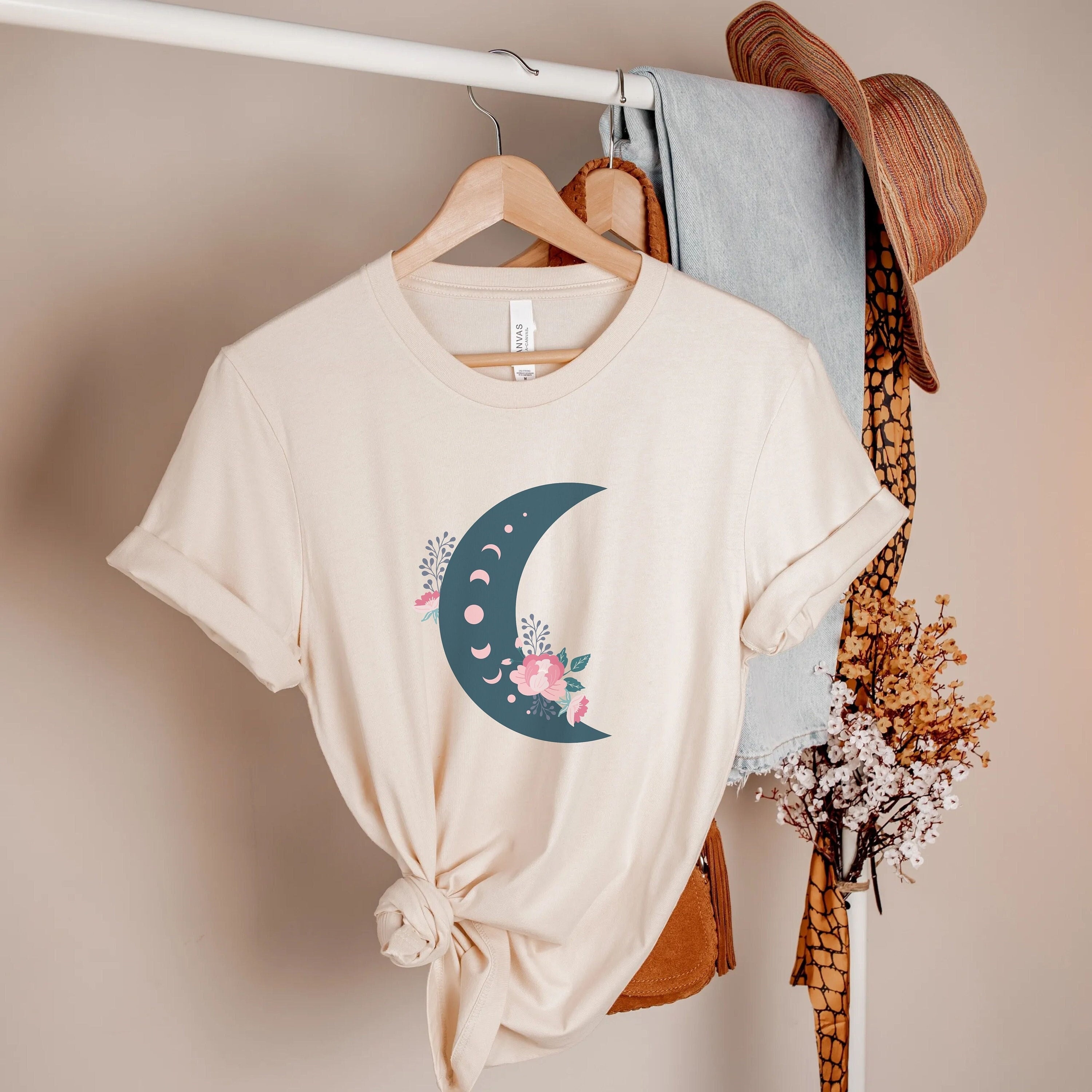 Floral Moon Phases Shirt Celestial Tshirt Moon Shirt Aesthetic Clothes Witchy Clothes Boho Clothes Bohemian Shirt Indie Clothes Moon T Shirt