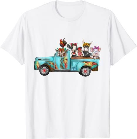 Farm Pickup Truck With Farm Animals Farmer’S Wife Cow Girl T-Shirt