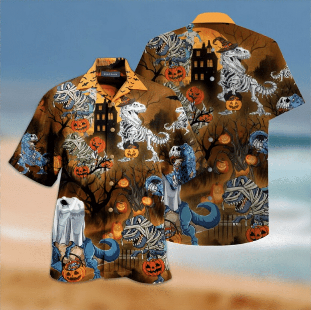 Halloween Dinosaur Hawaiian Shirt – Short-Sleeve Hawaiian Aloha Shirt